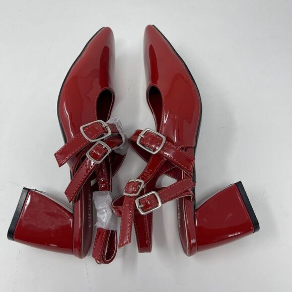 Cider Patent Red Strappy Point Toe Slingback Chunky Heels Size 38 NWOT - Picture 6 of 6
